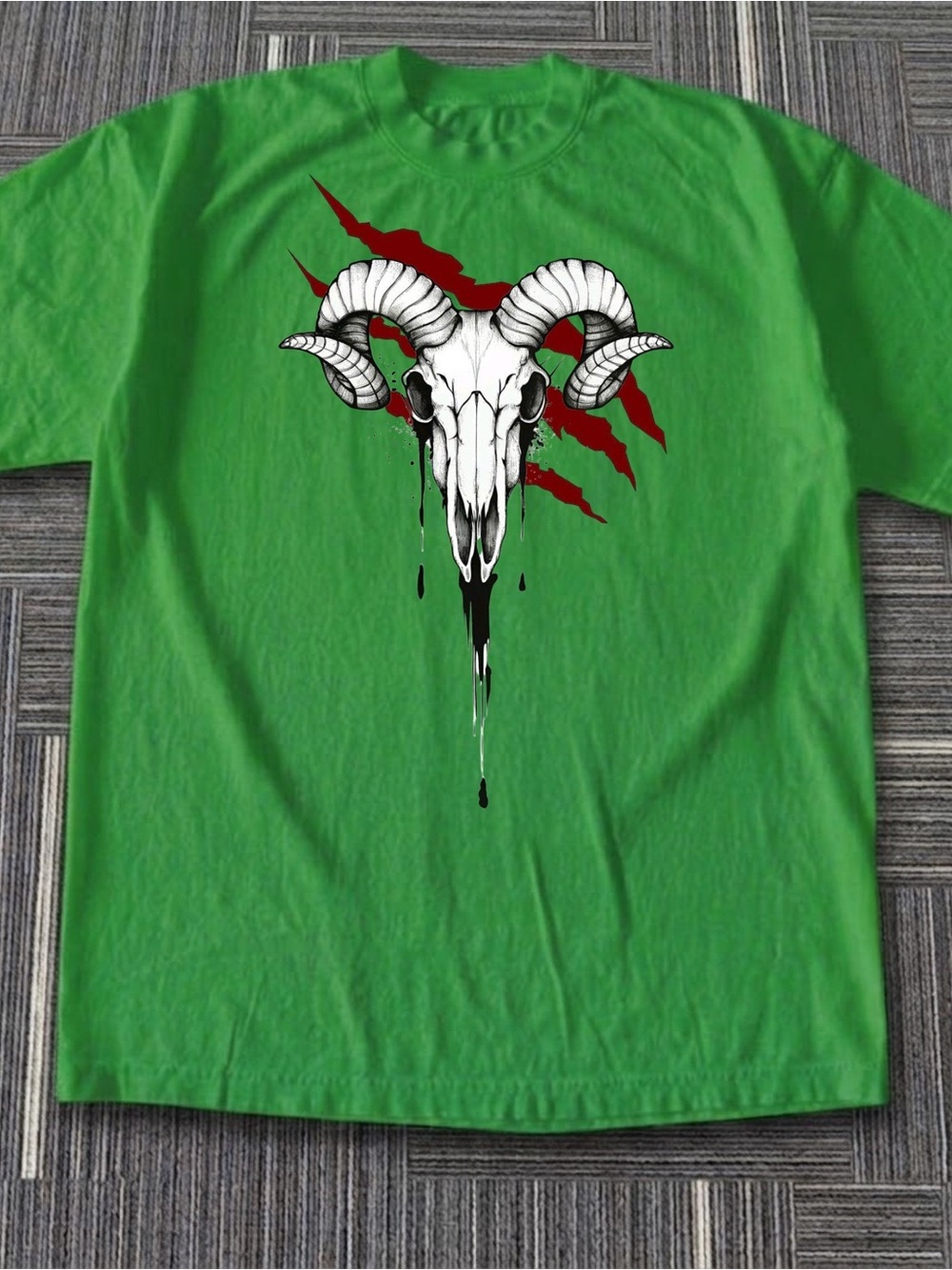 Gildan Green Ram Skull Tee